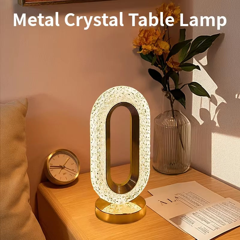 Modern Luxury Oval USB Rechargeable Crystal Table Lamp - Elegant Decorative Night Light for Living Room, Bedroom, and Bedside Ambiance.