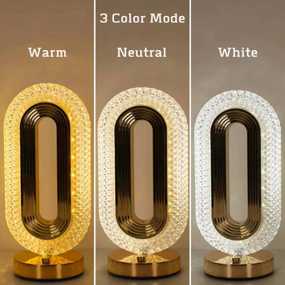 Modern Luxury Oval USB Rechargeable Crystal Table Lamp - Elegant Decorative Night Light for Living Room, Bedroom, and Bedside Ambiance.