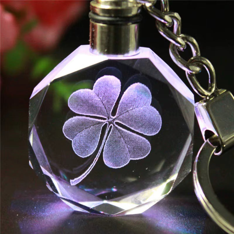 New Style Light Valentine'S Day 3D Crystal Engraving Couple Small Pendant Crystal Couple Key Chain for Women Girlfriend Keychain