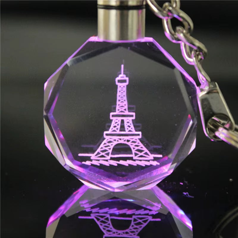 New Style Light Valentine'S Day 3D Crystal Engraving Couple Small Pendant Crystal Couple Key Chain for Women Girlfriend Keychain