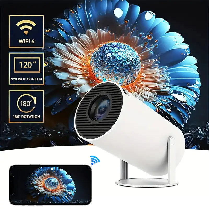 180-degree Rotation PROJECTOR with Speaker For Home-Cinema Bedrooms Crisp High-Quality Newly-Released Perfect for Couples 120-inch Screen Image 200 ANSI Lumens HD Movie Android 11,  Used With HD/Smartphones/Laptops Perfect Gift Christmas-NewYear-Birthdays